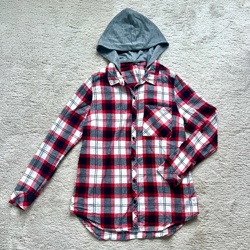 Staccato Red and Black Plaid Shirt with Hood